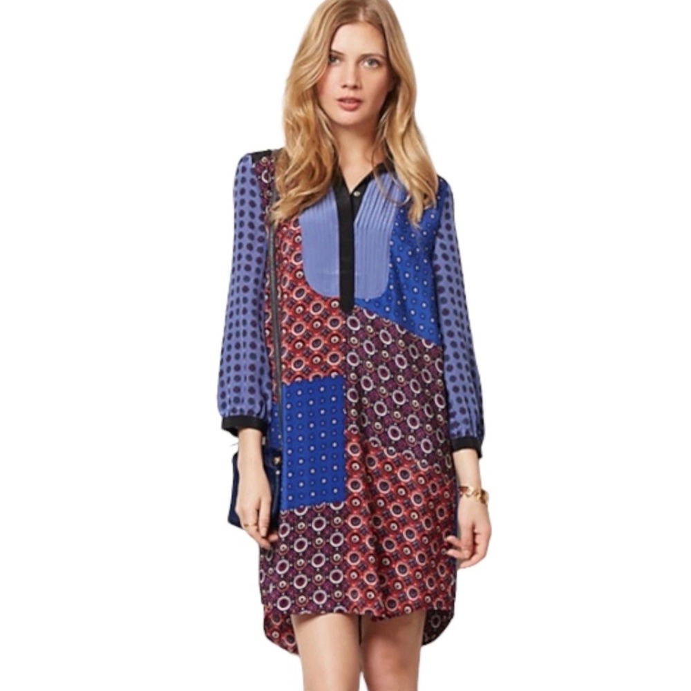 Anthropologie Moulinette Souers Shirt Dress Patchwork Silk Foulard Tunic size S